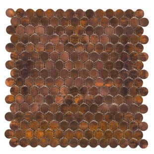 Copper Bathroom Ideas, Mosaic Tiles Backsplash, Penny Floor, Tile Material, Metal Mosaic Tiles, Copper Backsplash, Penny Round Mosaic, Magickal Herbs, Round Mosaic