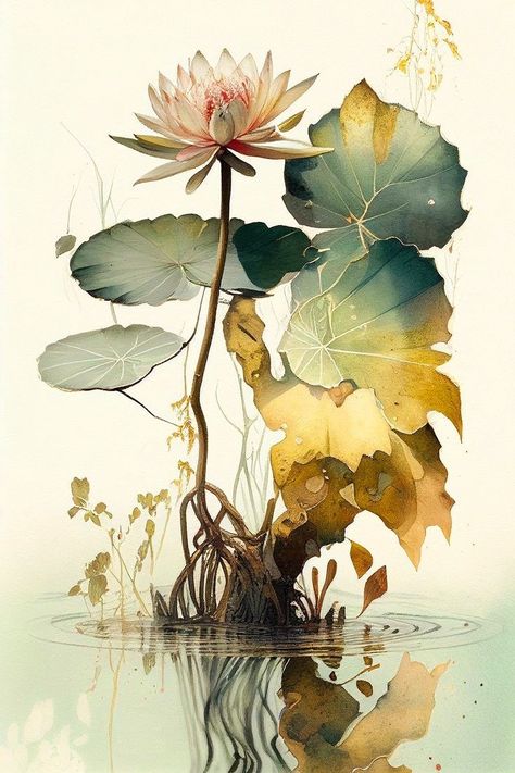 Water Lily Drawing, Water Lily Art, White Water Lily, Water Lilies Art, Lilies Drawing, Water Lilies Painting, Tropical Art Print, Lotus Painting, Lily Painting