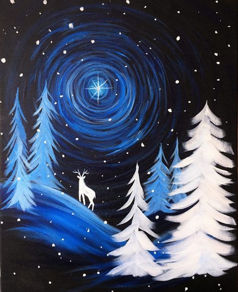 Winter Wonderland (all ages ... Wonderland Drawing Ideas, Winter Wonderland Drawing, Wonderland Drawing, Winter Drawings, Christmas Canvas Art, Winter Art Projects, Christmas Paintings On Canvas, Holiday Painting, Winter Painting