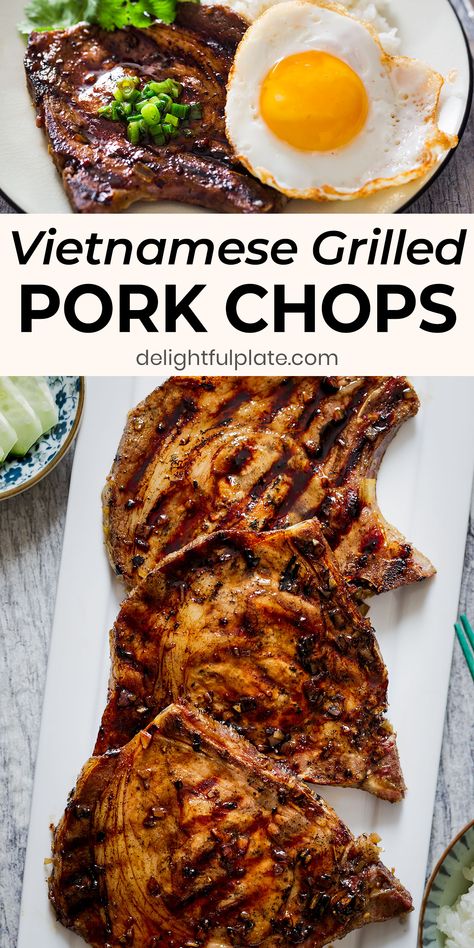 Vietnamese Pork Chops, Lemongrass Recipes, Vietnamese Grilled Pork, Vietnamese Foods, Pork Chops And Rice, Pan Dishes, Pork Chop Recipes Crockpot, Vietnamese Pork, Banting Recipes