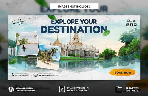 PSD travel agency holiday vacation faceb... | Premium Psd #Freepik #psd Travel Agency Banner Design, Tourism Design Ideas, Vacation Poster Design, Travel Post Design, Travel Facebook Cover, Travel Agency Poster, Poster Design Kids, Travel Banner, Tourism Design