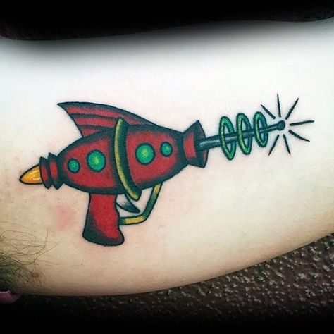 Mens Ray Gun Tattoo Ideas Physics Tattoos, Anniversary Tattoo, Traditional Tattoo Inspiration, American Traditional Tattoo Ideas, Traditional Tattoo Ideas, Wicked Tattoos, Traditional Tattoo Sleeve, Lil Bro, Tattoo Ideas For Men