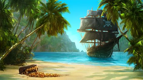 Pirate Games, Fantasy Background, Game Environment, Game Background, Pirate Ship, Fantasy Landscape, Sailing Ships, Baby Photography, Pixel Art