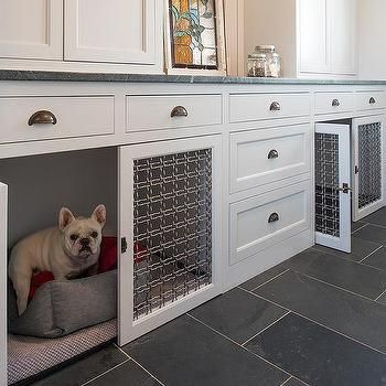 Built In Dog Crate Design Ideas Dog Crate Desk, Laundry Layout, Built In Dog Bed, Dog Nook, Dogs Room, Pet Daycare, Crate Desk, Laundry Floor, Diy Dog Crate