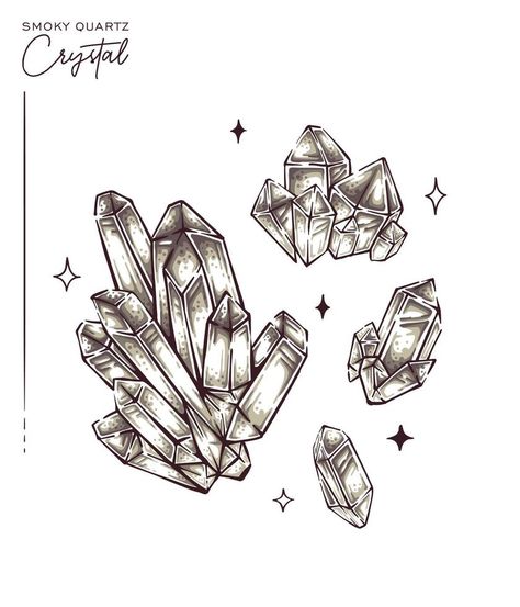 Hand drawn smoky quartz crystal illustration vector mineral gemstone drawing collection Crystals Sketch, Crystal Pencil Drawing, Crystal Sketch Drawings, Crystals Line Art, Amethyst Drawing Crystals, Crystal Illustration, Sketchbook Ideas Inspiration, Hair Stenciling, Jewel Drawing