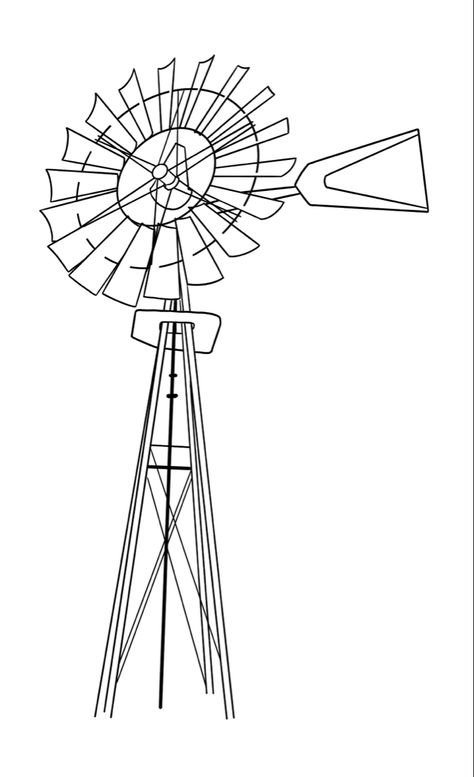 Windmill Coloring Page, Windmill Tattoo Design, Western Doodles, Windmill Tattoo, Windmill Drawing, Barn Drawing, Small Windmill, Farm Embroidery, Farm Windmill