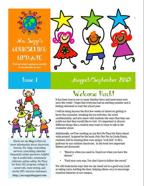 Ms. Sepp's Counselor Corner: Welcome Back Newsletter, Issue 1 Meet The School Social Worker, School Counselor Newsletter Ideas, School Counselor Newsletter Elementary, School Counselor Introduction Lesson, Wellness Office, School Counselor Newsletter, Newsletter Content, School Counselor Needs Assessment, Social Work Activities