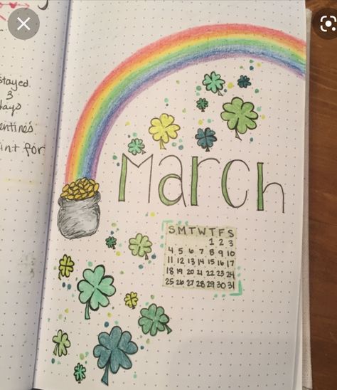 Month Drawings March, March Dot Journal, Calendar Ideas March, March Bujo Spread, March Whiteboard Calendar Ideas, March Bulletin Journal Ideas, March Bujo Ideas, March Whiteboard Ideas, Boulet Journal March