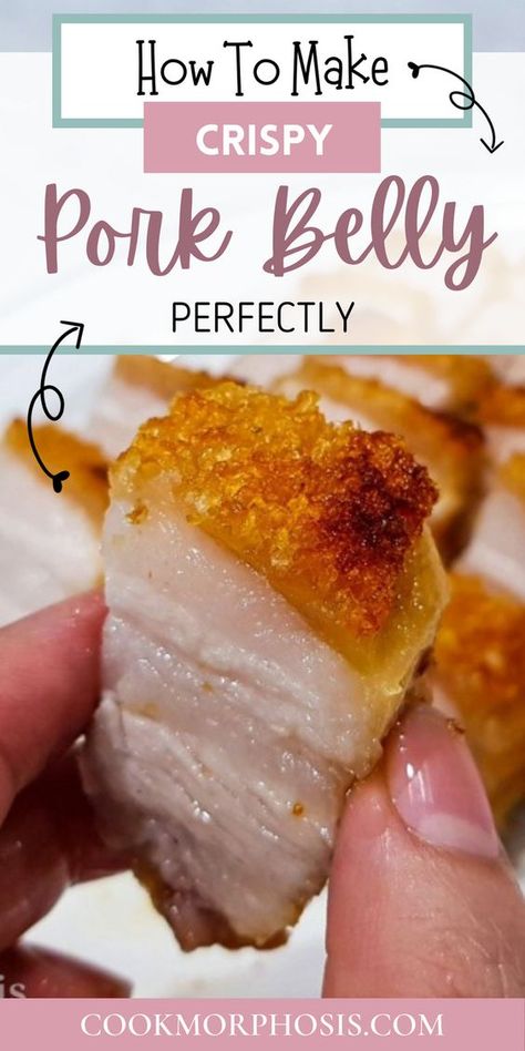 Roasted Pork Belly Crispy, Pork Belly Crackling Recipe, Pork Bellies Recipe, Pork Belly Stove Top, Pork Belly With Skin Recipes, Pork Belly Marinade Recipe, Crispy Pork Belly Recipes Ovens, Cooking Pork Belly, How To Make Pork Belly