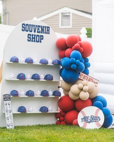 ⚾️ Souvenir Shop ⚾️ • • • #baseballfavors #baseballparty #vintagebaseball #baseballtheme #baseballthemeparty #njkidsparties | Instagram 2nd Birthday Party Baseball Theme, Kids Baseball Birthday Party, 1st Birthday Rookie Year, Baseball Theme Baby Shower Ideas, Dodgers Birthday Party, Baseball Birthday Party Ideas, Baseball Birthday Party Favors, Vintage Baseball Party, Baseball Theme Birthday Party