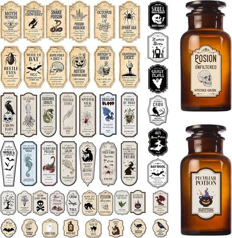 Amazon.com: Halloween Apothecary Bottle Labels Stickers - Fuznoi 100 PCS Vintage Potion Labels Animal Medicine Bottle Label Stickers Horror Ghost Witch Sticker for Water Bottles Halloween Party Supplies Decor : Electronics Apothecary Halloween, Prop Reference, Stickers Horror, Halloween Apothecary Labels, Halloween Bottle Labels, Horror Ghost, Halloween Apothecary, Harry Potter Potions, Apothecary Labels