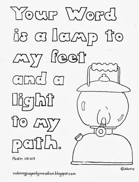 Coloring Pages for Kids by Mr. Adron: Your Word Is A Lamp to My Feet, Free Kid's Coloring Page. Sunday School Coloring Pages, Bible Verse Coloring Page, Free Kids Coloring Pages, Scripture Coloring, Preschool Bible, Bible Verse Coloring, School Coloring Pages, Bible Coloring Pages, Ayat Alkitab