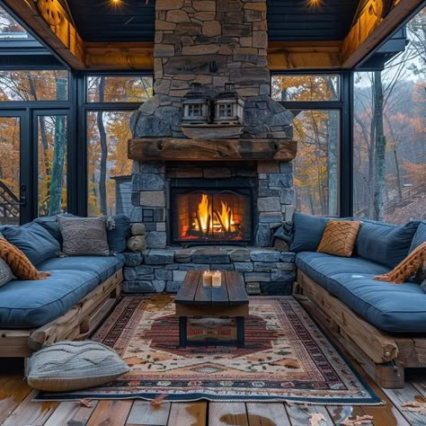 Grand Fireplace, Georgiana Design, Epoxy Countertops, Log Cabin Homes, Cabin Life, Dream House Interior, Cabin Homes, Dream House Plans, Outdoor Fireplace