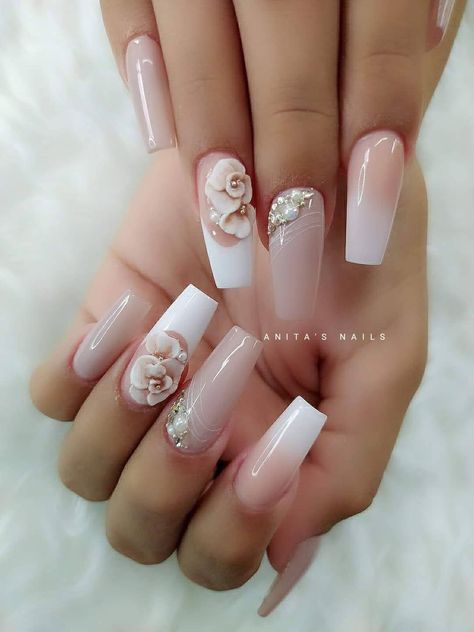 Ongles Beiges, Bridal Nails Designs, Wedding Nail Art Design, Nails Design Ideas, Bridal Nail Art, Wedding Nails Glitter, Fancy Nails Designs, Pretty Nail Art Designs, Wedding Nails Design