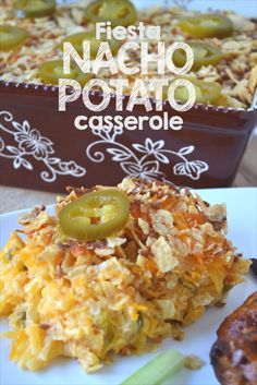 Fiesta Nacho Potato Casserole - A simple recipe, using simple ingredients that can be prepared ahead of time and served as a side dish with Mexican food. Mexican Potatoes Recipes, Mexican Potatoes, Taco Side Dishes, Mexican Side Dishes, Nacho Cheese Sauce, Tailgating Recipes, Potato Casserole, Potato Dishes, Side Recipes