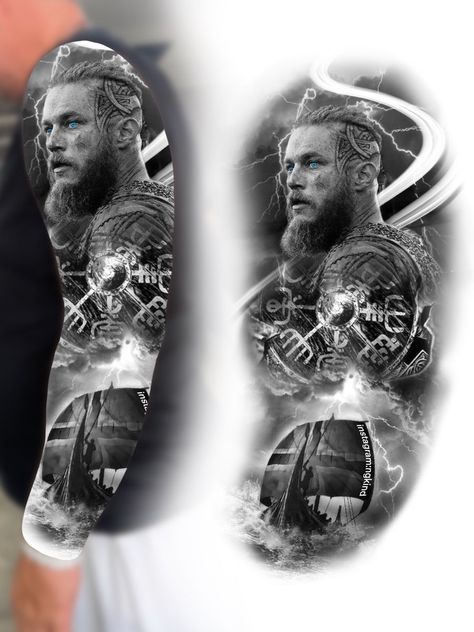 Vikings Show Tattoo, Ragnar Tattoo, Ragnar Lothbrok Tattoo, Ragnar Vikings, Warrior Tattoo Sleeve, Gladiator Tattoo, Viking Tattoo Sleeve, Arte Viking, Ragnar Lothbrok Vikings