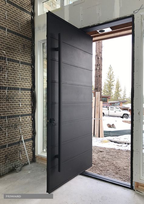 All Steel Pivot Doors | Red Horse Custom Pivot Doors Black Pivot Front Door, Modern Pivot Doors Entrance, Front Doors Black, Modern Home Entrance, House Main Door, Horse Custom, Modern Entrance Door, Steel Front Door, Modern Exterior Doors