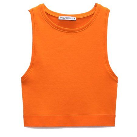 ZARA orange zara racer crop top | ShopLook Orange Tops For Women, Crop Top Naranja Outfit, Orange Clothes Png, Zara Crop Top Outfits, Orange Crop Top Outfit, Orange Crop Tops, Zara Top Outfit, Top Naranja, Orange Top Outfit