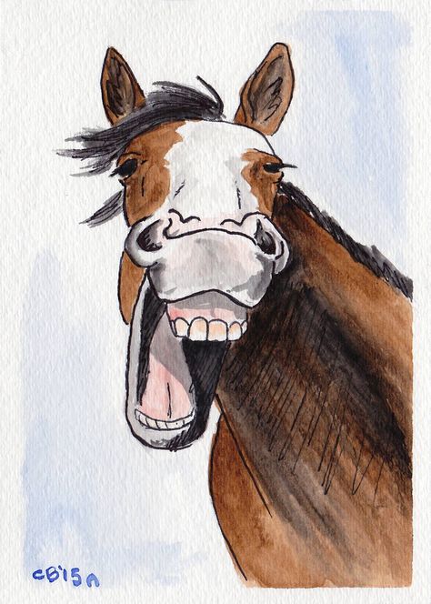 Horse Laughing, Easy Horse Drawing, Painting Horses, Watercolor Horse Painting, Horse Art Drawing, Horse Cartoon, Animal Caricature, Cai Sălbatici, Horse Sketch