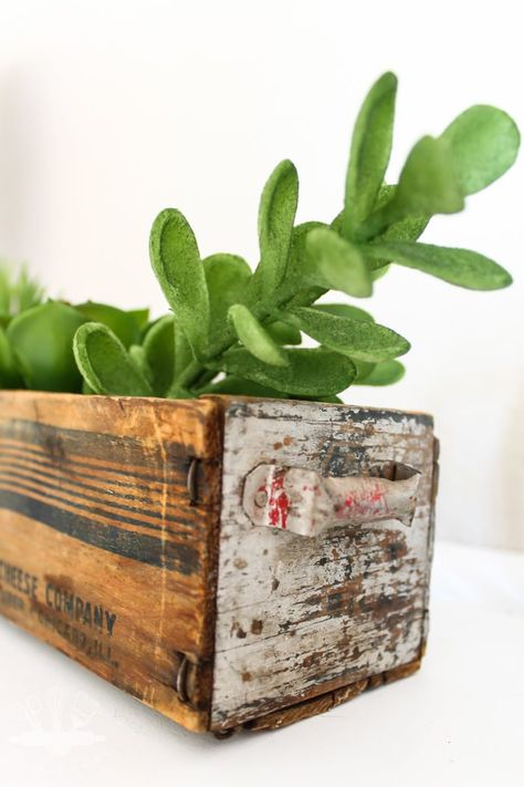 Decorate with Vintage Wood Boxes-5 Rustic Box Decor, Vintage Wooden Box Decor Ideas, Wooden Boxes Ideas Decor, Long Wood Box, Wood Box Decor, Vintage Wooden Crates, Vintage Crates, Small Wood Box, Vintage Wood Box