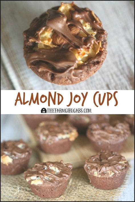 Almond Joy Cups are a delicious cookie cup with a rich chocolate shell and filled with sweet coconut and an almond. #AlmondJoyCups #Cookies #ChristmasCookies #Christmascookieexchange #Christmascookierecipe #ChristmasCookie #Baking #Dessert #holidaybaking #BakeSale #holidaybaking #holidayrecipes Pecan Pie Cups, Pie Cups, Almond Joy Cookies, Christmas Cookie Exchange, Almond Joy, Cookie Cups, Perfect Cookie, Pecan Pie, Cookies Recipes Christmas