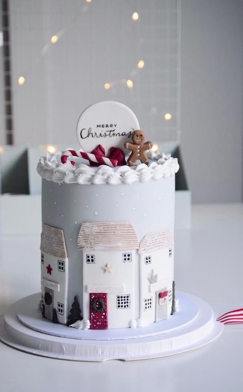 Christmas Village Cake, Cotton And Crumbs, Christmas Cake Designs, Raspberry Chocolate, Cupcake Cake Designs, Strawberry Champagne, Xmas Cake, Winter Cake, Caramel Chocolate