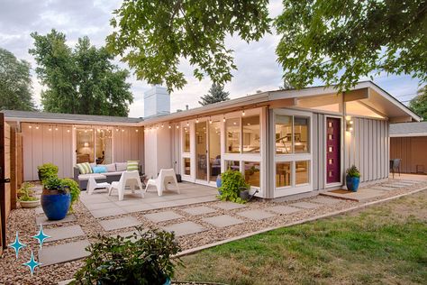 Rocky Mountain Cliff May Homes in Harvey Park — Adrian Kinney | Denver’s Mid-Century Modern Expert Cliff May Homes, Cliff May, Glass Pavilion, Clerestory Windows, Level Homes, Mid Mod, Floor To Ceiling Windows, House System, Private Patio