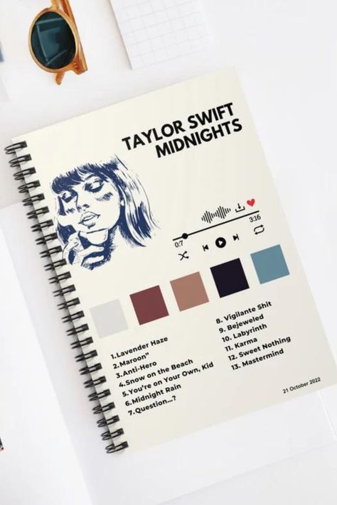 Taylor Swift Notebook Cover, Album Color Palette, Taylor Swift Notebook, Taylor Swift Journal, Midnight Album, Taylor Swift Midnight, Taylor Album, Midnights Taylor Swift, Swiftie Merch