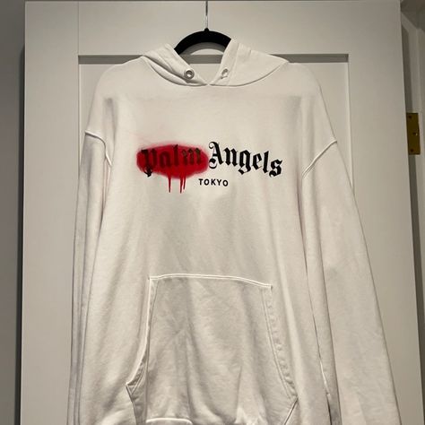 White Palm Angels Spray Painted Hoodie Painted Hoodie, Painting Hoodie, Palm Angels, Red White, Men Sweater, Spray, Man Shop, Red, White