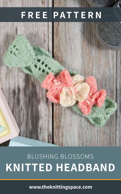 Welcome springtime by making this stunning knitted floral baby headband. This easy knitting pattern is ideal as last-minute knitted baby shower present for a baby girl. | Discover over 3,500 free knitting patterns at theknittingspace.com #knitpatternsfree #knittingforbeginners #easyknittingprojects #quickknittingprojects #springknittingprojects #springknittingpatterns #springknitwear #springknitting #summerknittingpatterns #summerknitwear Knitted Baby Headbands Free Pattern, Knit Baby Headband Pattern Free, Knitted Flowers Free Pattern Easy, Crochet Baby Headband Pattern, Knitted Headband Free Pattern, Quick Knitting Projects, Crochet Patterns Baby Boy, Summer Knitting Patterns, Easy Knitting Patterns Free