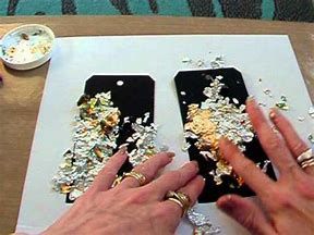 It is so easy to use gilding flakes. All you are doing is burnishing (rubbing them on ) Gold Leaf Jewelry Diy, Rosette Flower, Craft Foil, Diy Glue, Stencils Tutorials, Gold Leafing, Sticky Paper, Watch Youtube, Card Making Tips