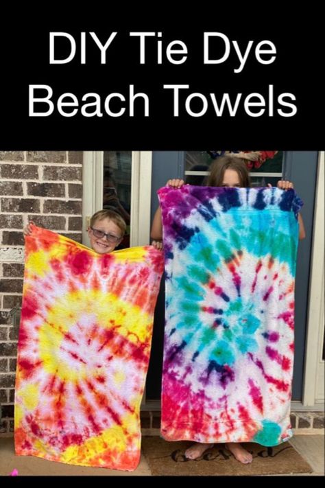 Tye Dye Beach Towels, Tie Dye Beach Towel Diy, Tie Dye Towels With Names, Tye Dye Towels, Diy Tie Dye Towels, Tie Dye Towels, Tie Dye Patterns Tutorials, Tie Dye Beach Towel, Easy Diy Tie Dye