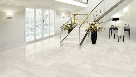 Palace White Pearl | Toronto ON, Troy MI | Cercan Tile White Tiles Living Room, White Porcelain Tile Floor, Porcelain Tile Floor Living Room, Luxury Marble Flooring, Hall Tiles, Gorgeous Living Room, Tiles Living Room, Tile Floor Living Room, White Porcelain Tile