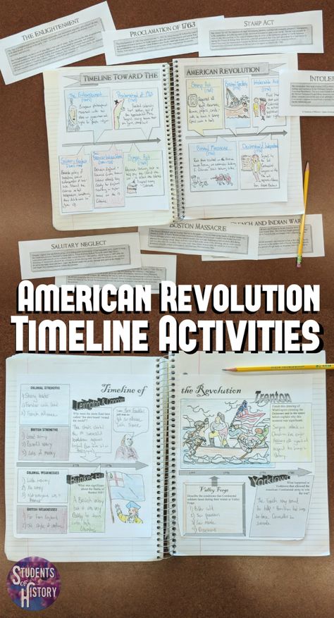 American History Interactive Notebook, American Revolution Timeline Project, American Revolution For Kids, Timeline Activities, American Revolution Timeline, American Revolution Activities, History Homeschool, 7th Grade Social Studies, American History Timeline