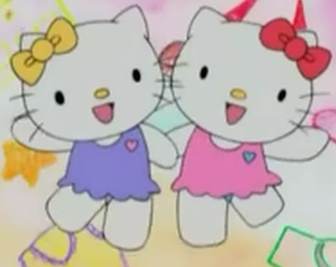 Mimmy and Hello Kitty/Kitty White Hello Kitty And Mimi, Kitty And Mimi, Mimmy White, Sanrio Fashion, Kitty Pictures, Bff Poses, White Noise Machine, Kitty Art, Kitty Drawing