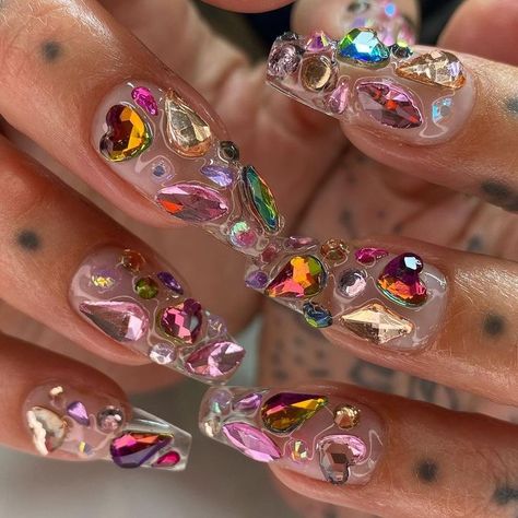 Pink Flower Nail Art, Nail Art Step By Step, Art Step By Step, Junk Nails, Nails Yellow, Colorful Nail, Glass Nails, Flower Nail, Gem Nails