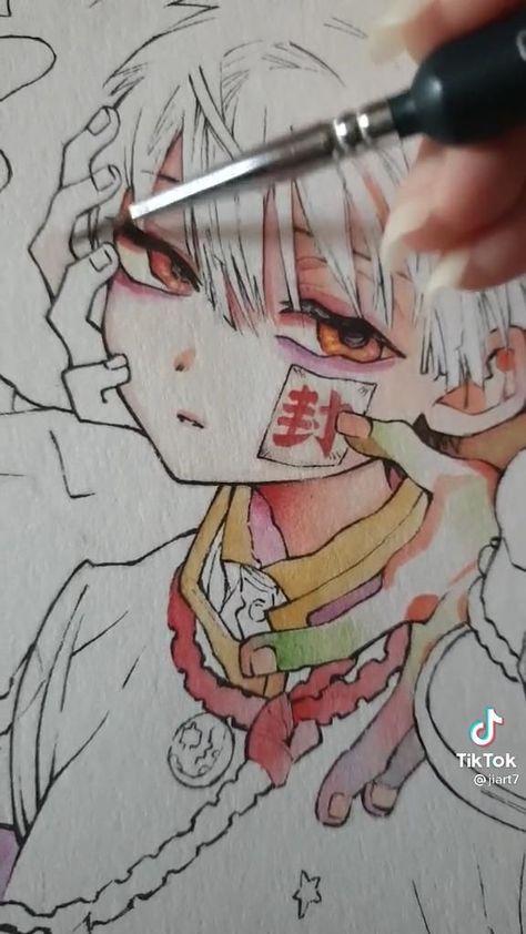 Tbhk Watercolor, Tbhk Style Tutorial, Hanako Kun Art Style Tutorial, Tbhk Drawing Style, How To Draw Tbhk Style, Tbhk Art Style Tutorial, Manga Watercolor Tutorials, Hanako Kun Art Style, Hanako Kun Drawing