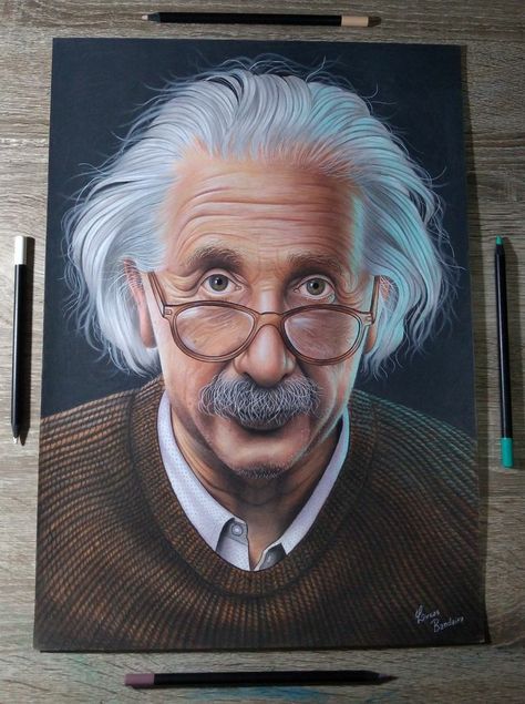 Pencil Color Portrait, Albert Einstein Drawing, Einstein Drawing, Colorpencils Drawing, Pencil Sketch Portrait, Prismacolor Art, Realistic Portrait, Realistic Pencil Drawings