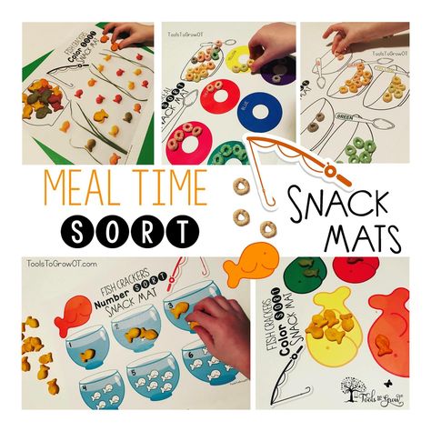 NEW!! Meal Time Snack Mats!!  Includes 6 Different Snack Mats. Using cereal and/or fish cracker treats, child places the desired snack on the mat as indicated. Feeding Therapy Activities, Cracker Treats, Early Intervention Occupational Therapy, Early Intervention Activities, Therapeutic Interventions, Fish Crackers, Feeding Therapy, Slp Activities, Pediatric Occupational Therapy