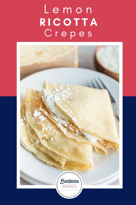 Crepe Ricotta Filling, Lemon Ricotta Crepes, Lemon Ricotta Crepe Filling, Blueberry Lemon Crepes, Crepe Recipe Filling, Lemon Ricotta Pancakes With Bisquick, First Watch Lemon Ricotta Pancakes, Lemon Crepes, Homemade Crepes