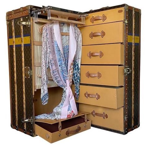 Louis Vuitton Steamer Trunk, Collapsible Clothes Rack, Lv Trunk, Lux Travel, Wardrobe Trunk, Lv Luggage, Rounded Wardrobe, Makeup Cases, Luxury Pieces