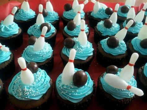 Bowling themed cupcake idea Bowling Cupcakes, Bowling Party Themes, Bowling Cake, Bowling Birthday Party, Bowling Birthday, Bowling Party, 9th Birthday Parties, Blue Gel, 10th Birthday Parties