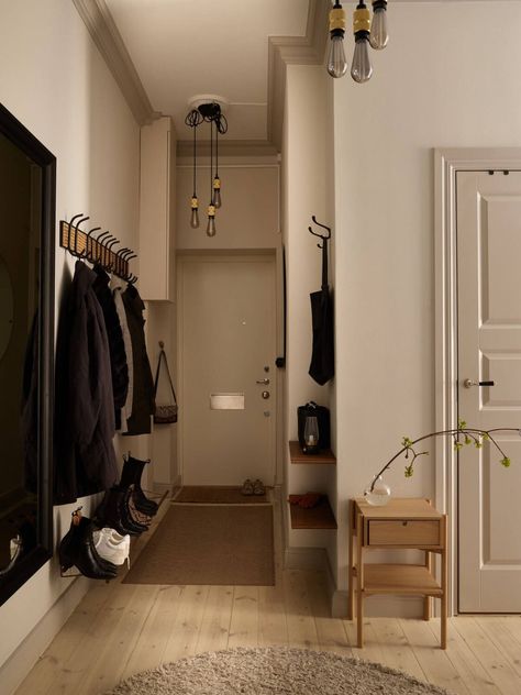 Small Uk Apartment, Mirror In Small Entryway, Apartment Interior Hallway, My Future Apartment, No Light Apartment, Stockholm Style Apartment, Muted Colors Bedroom, Stockholm Apartment Interior, Apartment Doorway Entrance