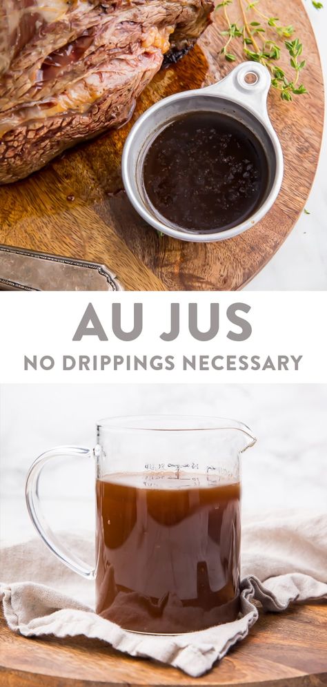 This au jus recipe is so rich and flavorful and can be made with or without drippings! Perfect alongside my easy prime rib recipe, for French dip sandwiches, or over beef and noodles. So much flavor, quick, and easy. #dinner #sauce #holidays #christmasrecipes #beef Easy Prime Rib Recipe, Easy Au Jus Recipe, Prime Rib Au Jus, Jus Recipe, Beef Au Jus, Au Jus Recipe, French Dip Sandwiches, Beef Dip, Dip Sandwiches