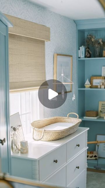 Meg Leonard • Design Co. on Instagram: "This time last year we were preparing for the greatest chapter thus far ✨ All of the nursery details, including our DIY built-ins are on megleonard.co • • • nursery inspiration, blue nursery, gender neutral nursery, coastal modern, woven nursery, blue peel and stick wallpaper, home decor, nursery design #bluenursery #nurserydesign #nurseryroomdecor #genderneutralnursery #nurserystyle" Nursery Coastal, Blue Peel And Stick Wallpaper, Nursery Details, Nursery Blue, Nursery Gender Neutral, Nursery Style, Coastal Modern, Wallpaper Home Decor, Blue Nursery