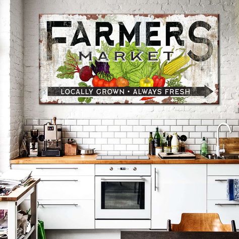 Local Farmers Market Wall Art will make your kitchen or restaurant aesthetically appealing. This beautiful canvas print is sure to stimulate your taste buds and get you ready for the next meal! Indoor Farmers Market, Produce Market, Play Market, School Improvement, Local Farmers Market, Wall Art Elephant, Art Elephant, Taste Buds, Farmers Market