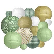 Green And Brown Party, Brown Party Decorations, Paper Lanterns Decorations, Sage Green And Brown, Lantern Party Decor, Paper Lanterns Party, Paper Fan Decorations, Paper Lantern Decor, Paper Pom Pom