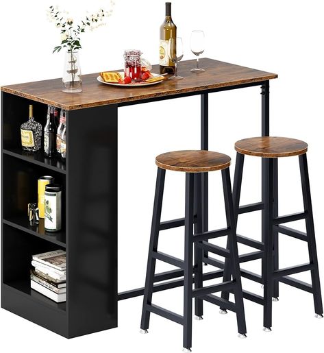 SogesHome 3 Pieces Bar Table Set with 2 Stools, Dining Table Set Kitchen Counter with Bar Chairs, Bar Table and Stools Set, with 3-Tier Storage Shelves, NSDCA-DX-Z813FG-N : Amazon.ca: Home Kitchen Table With Storage, Modern Dining Rooms Contemporary, Pub Dining Set, Layer Shelf, Counter Height Dining Table Set, Counter Height Table Sets, Industrial Style Table, Bar Table Set, Bar Table Sets