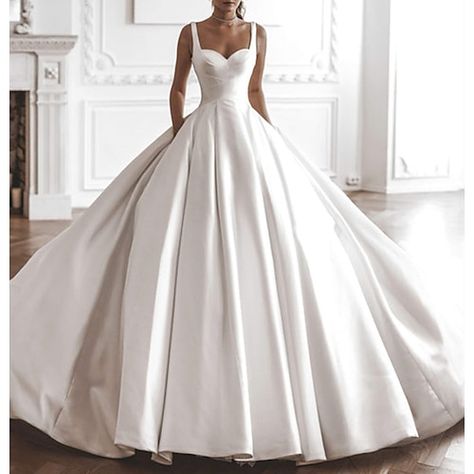 Silhouette:Ball Gown; Hemline / Train:Chapel Train; Closure:Lace Up; Fully Lined:Yes; Built-In Bra:Yes; Wedding Events:Church; Embellishment:Solid Color; Fabric:Satin; Sleeve Length:Sleeveless; Tips:Professional dry cleaner only,Colors may vary slightly due to different monitor settings; Boning:Yes; Style:Formal,Royal Style; Waistline:Natural; Neckline:Square Neck; Brand:LAN TING Express; Front page:Wedding Dresses; Listing Date:05/25/2023; Bust:; Hips:; Hollow to Floor:; Waist:; Jacket  Wrap:No Formal Wedding Dresses, Queen Wedding Dress, Olivia Bottega, Satin Bridal Gowns, Wedding Dresses Ball Gown, Cheap Wedding Dresses Online, Style Royal, Estilo Real, Pretty Wedding Dresses