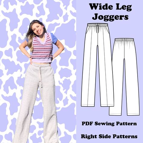 Baggy Sweatpants Sewing Pattern, Sweatpants Pattern Free, Sweatpants Pattern Sewing, Sewing Sweatpants, Pants Sewing Pattern Free, Sweatpants Pattern, High Waisted Joggers, Wide Leg Joggers, Sewing Seams